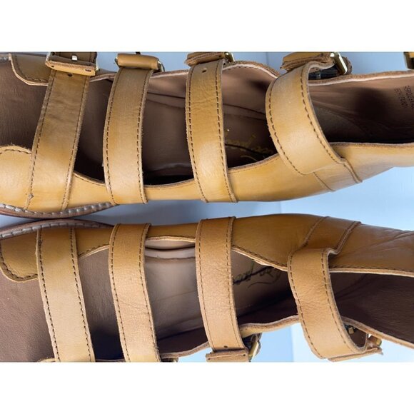 Free People Buckle Up Baby Block Heels Strappy Tan Open Boot EU 37.5 US 7.5 NEW - Picture 5 of 6
